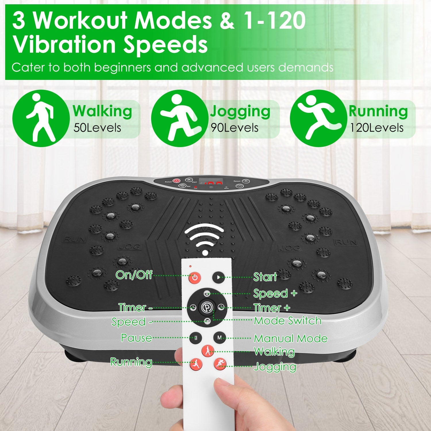 Vibration Exercise Machine with Resistance Bands & Remote