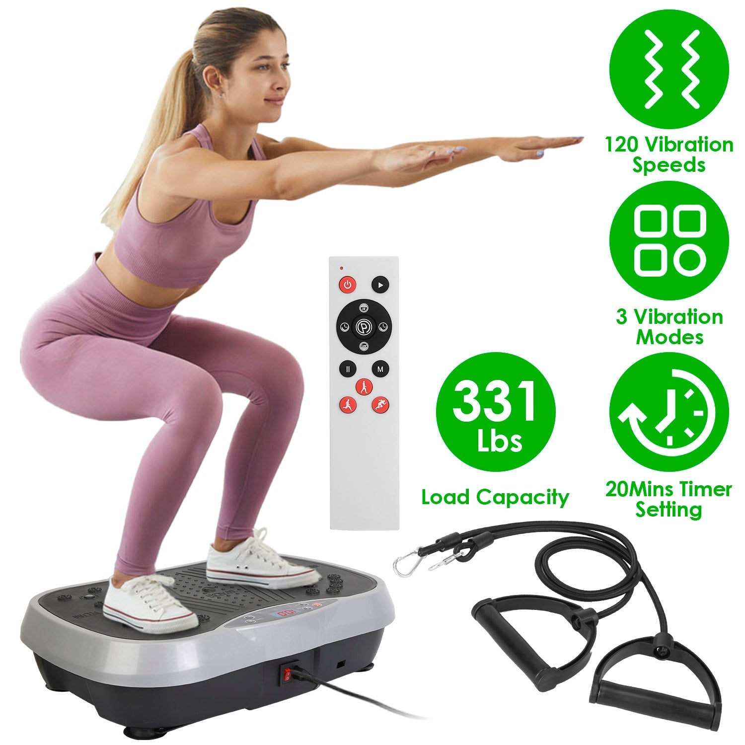 Vibration Exercise Machine with Resistance Bands & Remote