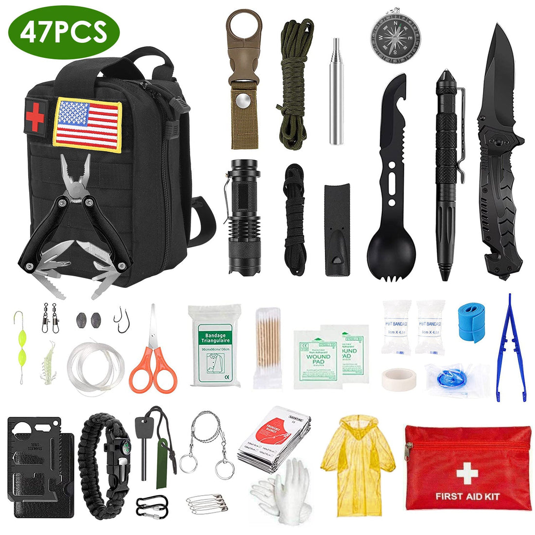 47-Piece Emergency Survival EDC Kit with Pouch