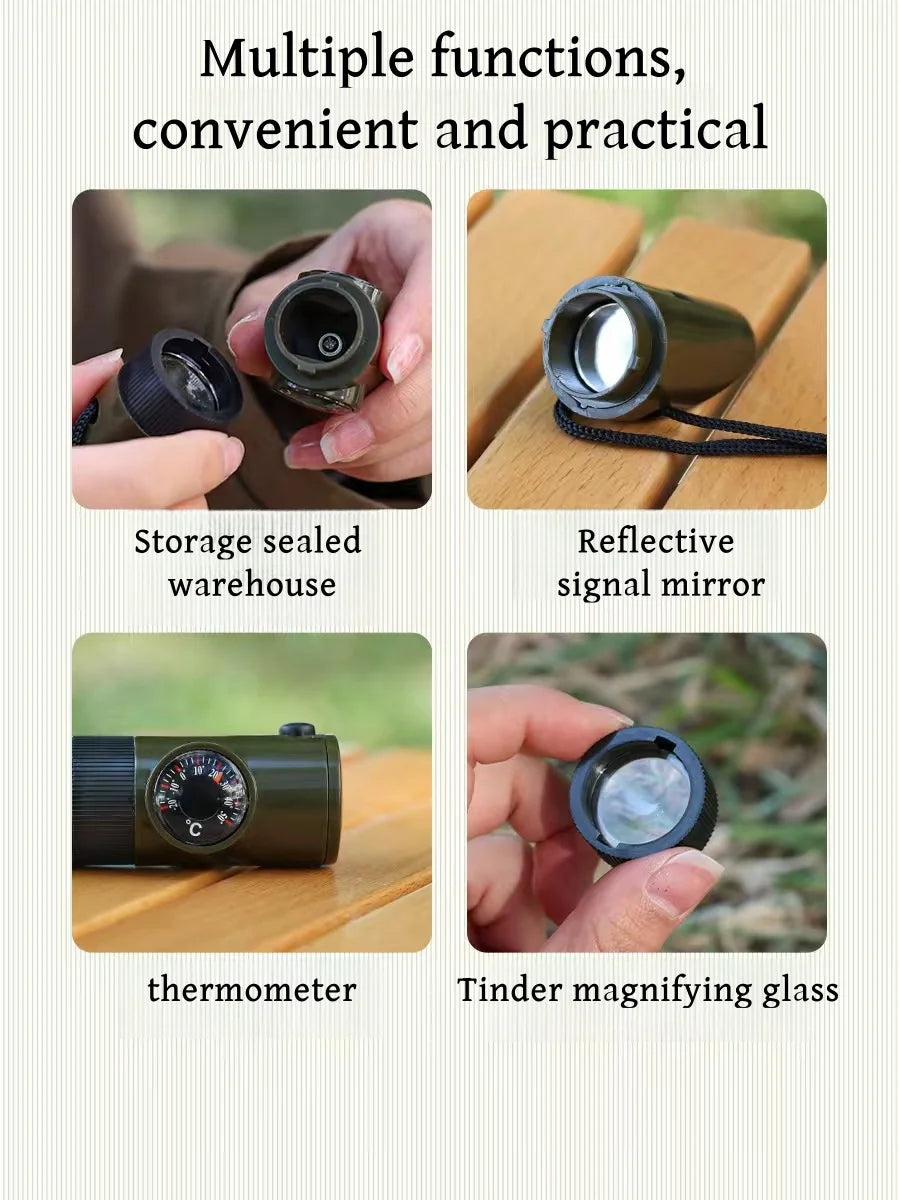 7-in-1 Survival Whistle with Compass and Flashlight