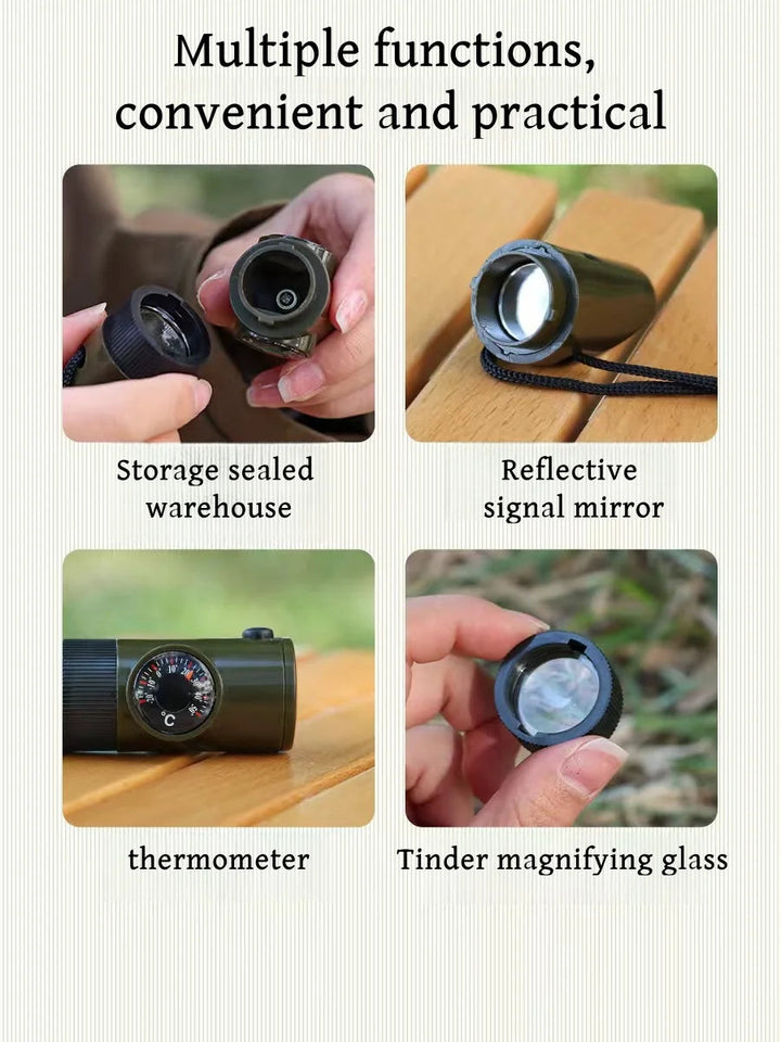 7-in-1 Survival Whistle with Compass and Flashlight