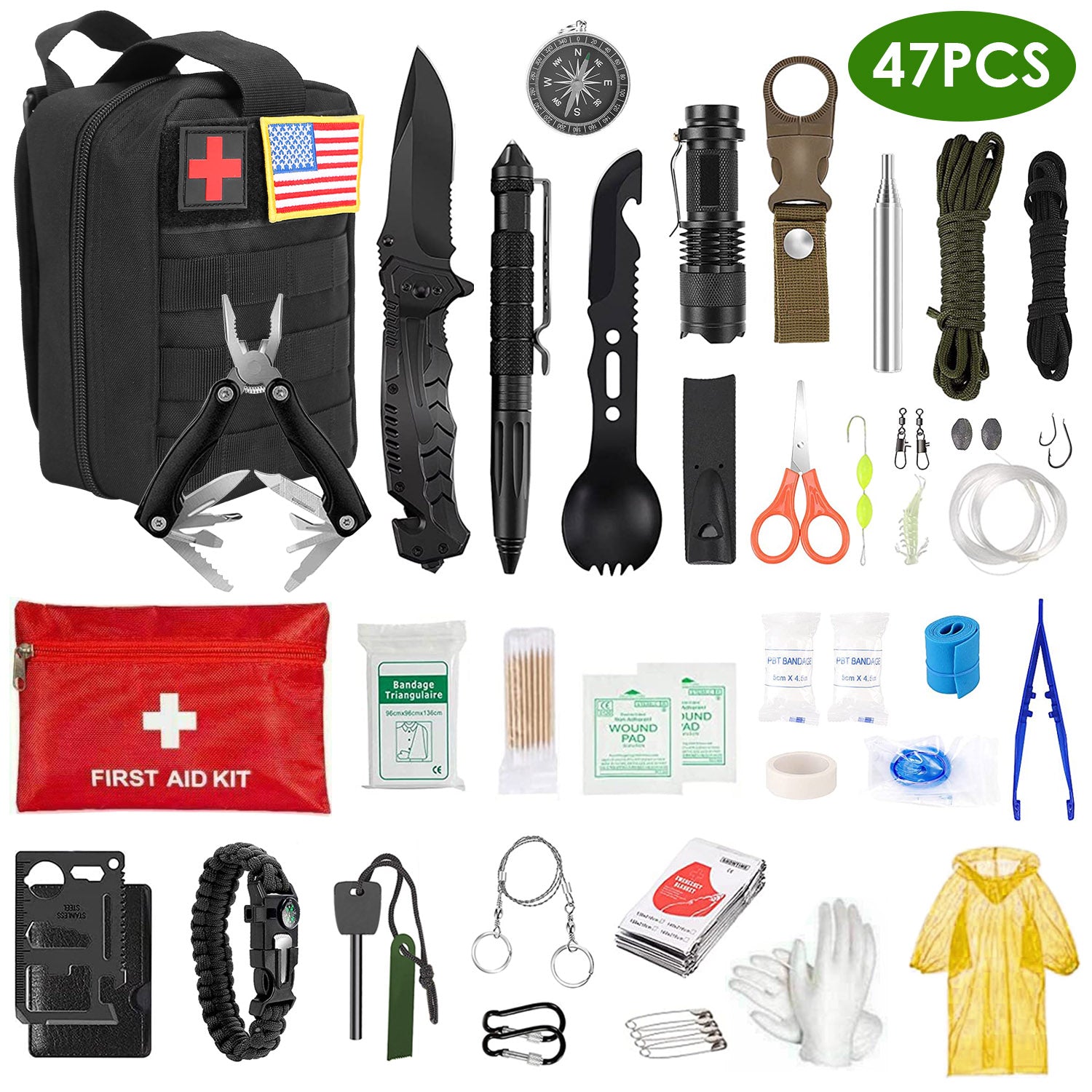 47-Piece Emergency Survival EDC Kit with Pouch