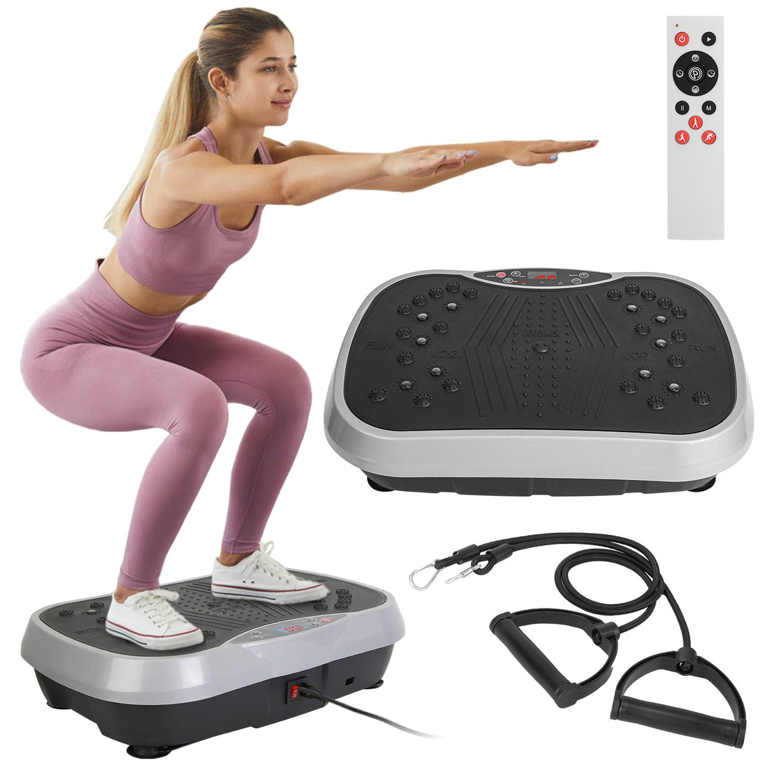 Vibration Exercise Machine with Resistance Bands & Remote