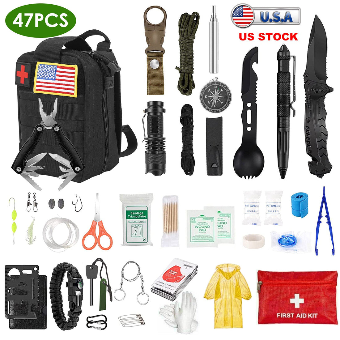 47-Piece Emergency Survival EDC Kit with Pouch