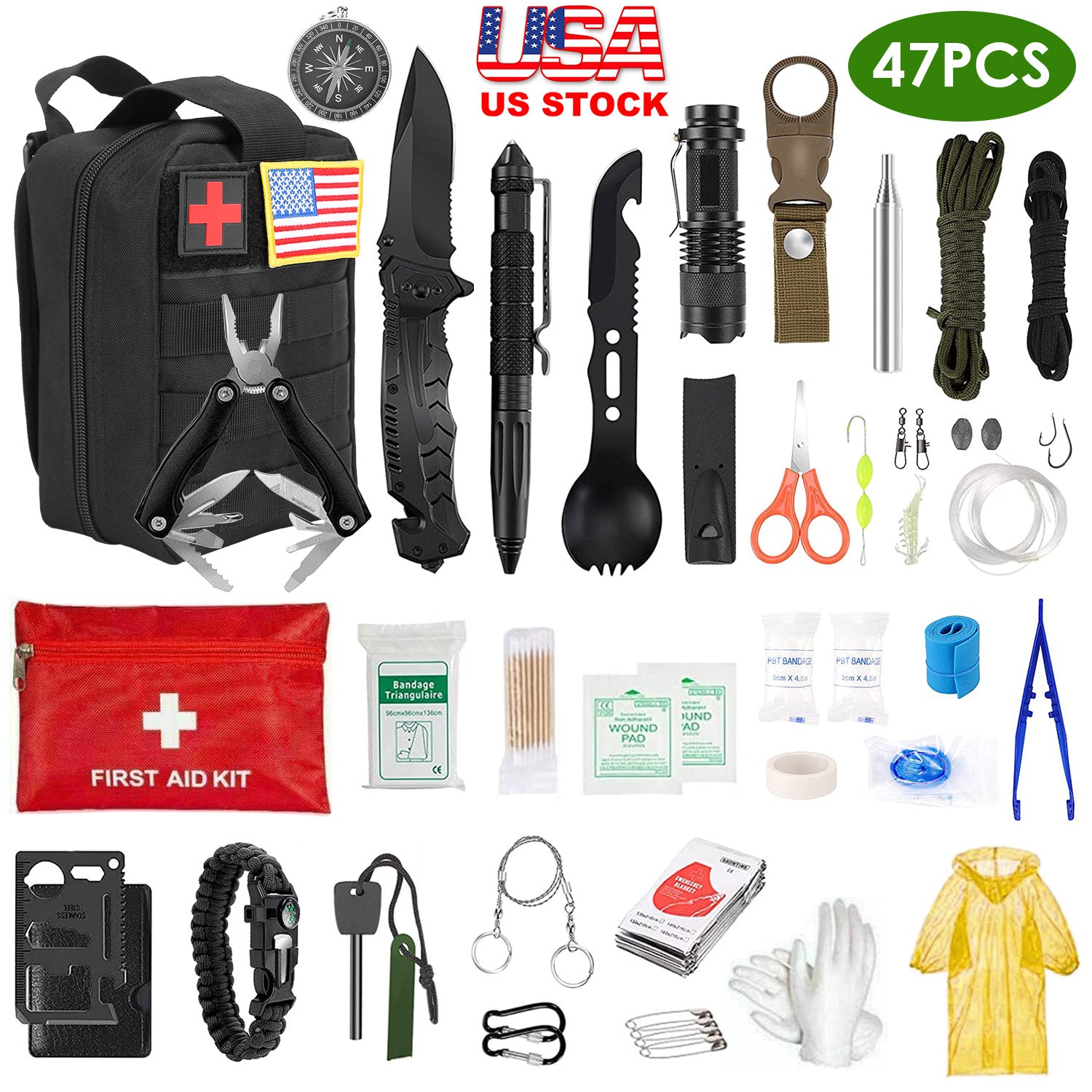 47-Piece Emergency Survival EDC Kit with Pouch