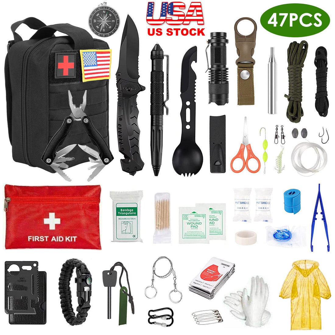47-Piece Emergency Survival EDC Kit with Pouch