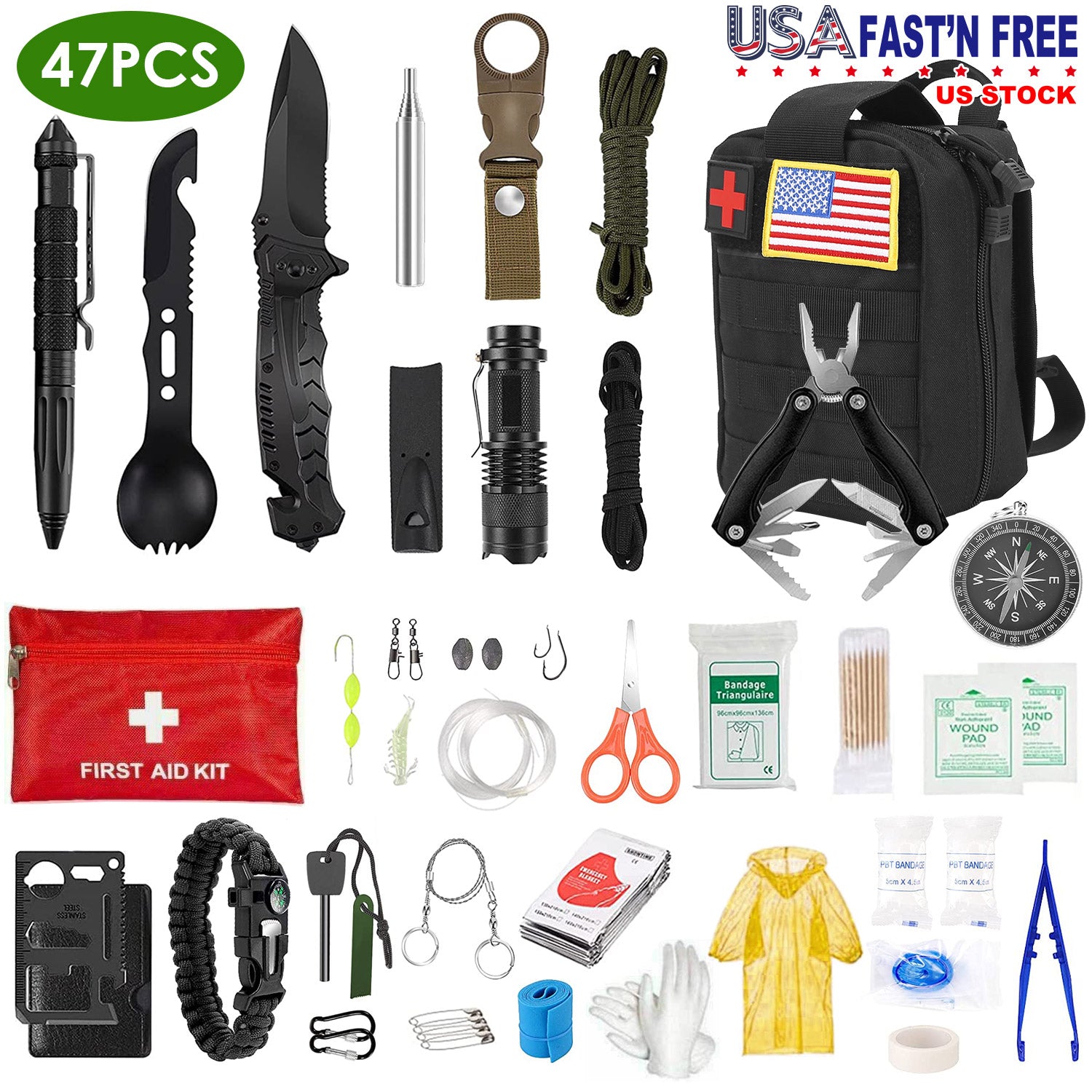47-Piece Emergency Survival EDC Kit with Pouch