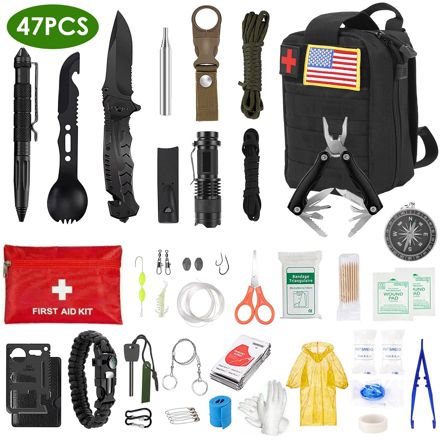 47-Piece Emergency Survival EDC Kit with Pouch