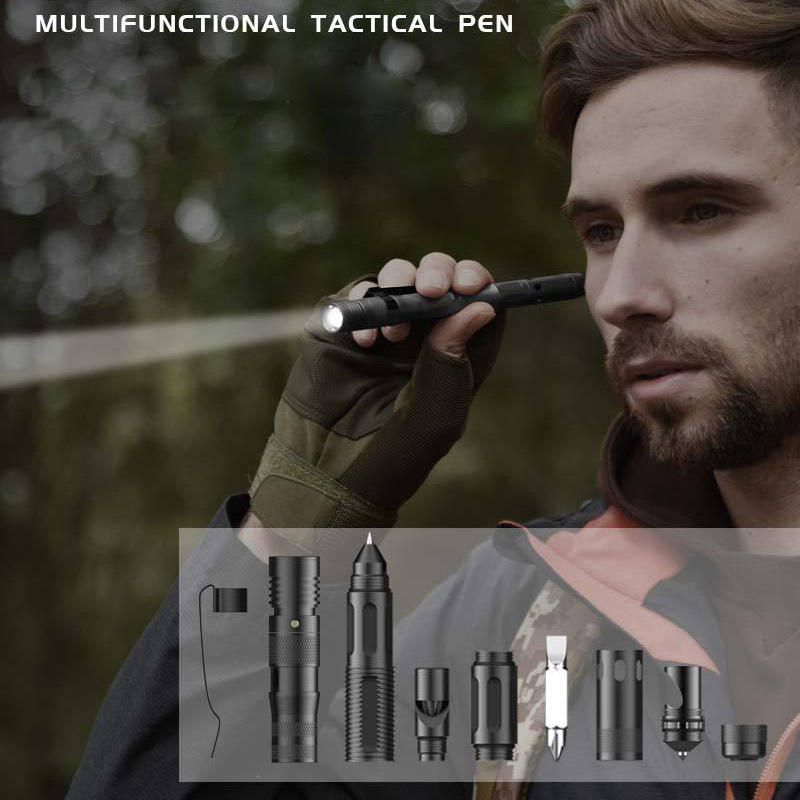 Multifunctional Aluminum Tactical Pen with LED Flashlight
