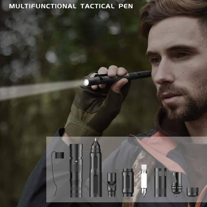 Multifunctional Aluminum Tactical Pen with LED Flashlight