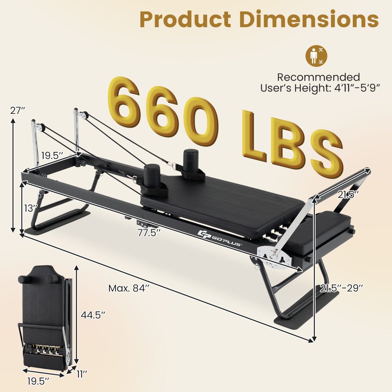 Foldable Pilates Reformer Machine for Home Gym