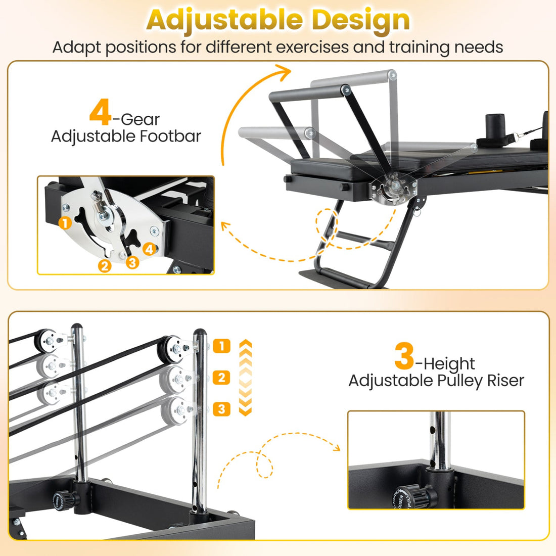 Foldable Pilates Reformer Machine for Home Gym
