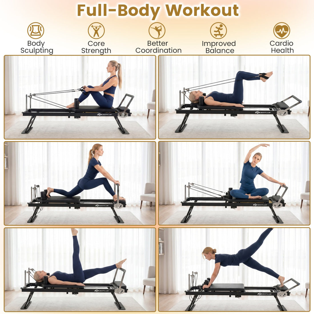 Foldable Pilates Reformer Machine for Home Gym