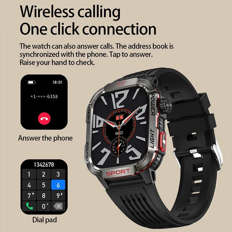 Military Smartwatch with LED Flashlight GPS Bluetooth Calling