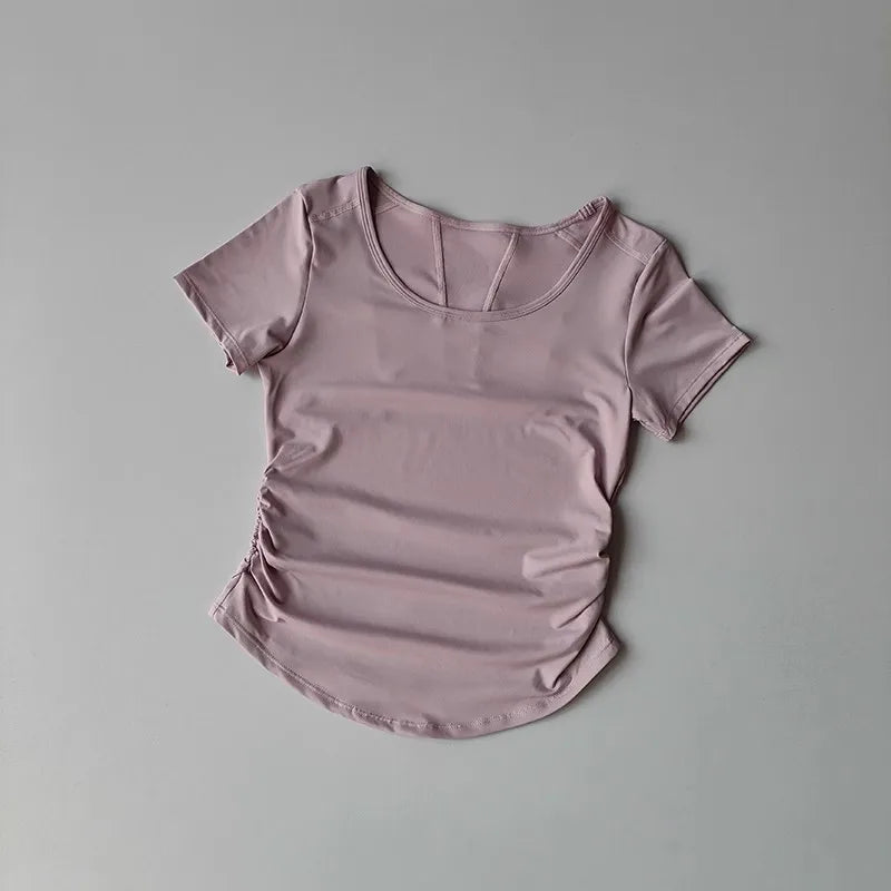 Women's Mesh Pleated Yoga Fitness T-Shirt