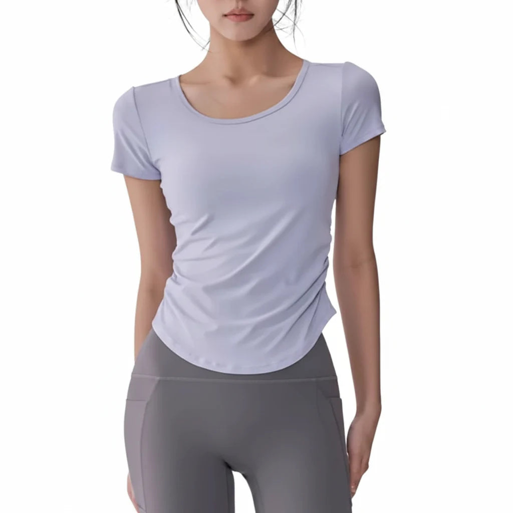 Women's Mesh Pleated Yoga Fitness T-Shirt