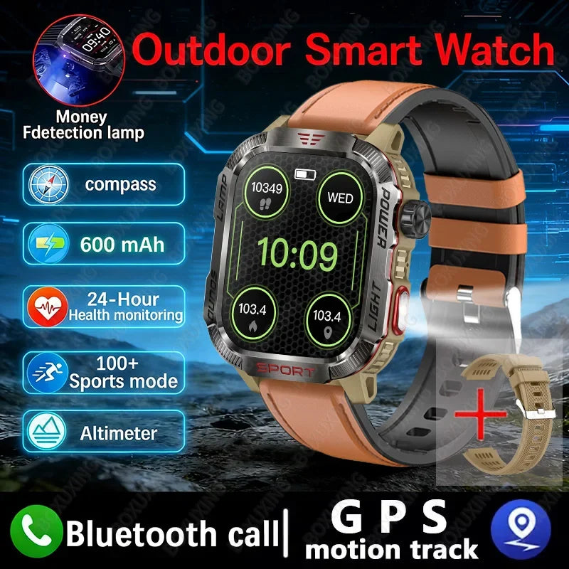 Military Smartwatch with LED Flashlight GPS Bluetooth Calling