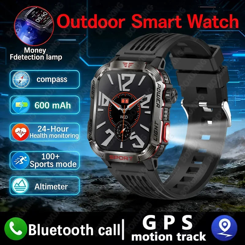 Military Smartwatch with LED Flashlight GPS Bluetooth Calling