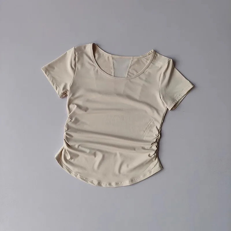Women's Mesh Pleated Yoga Fitness T-Shirt
