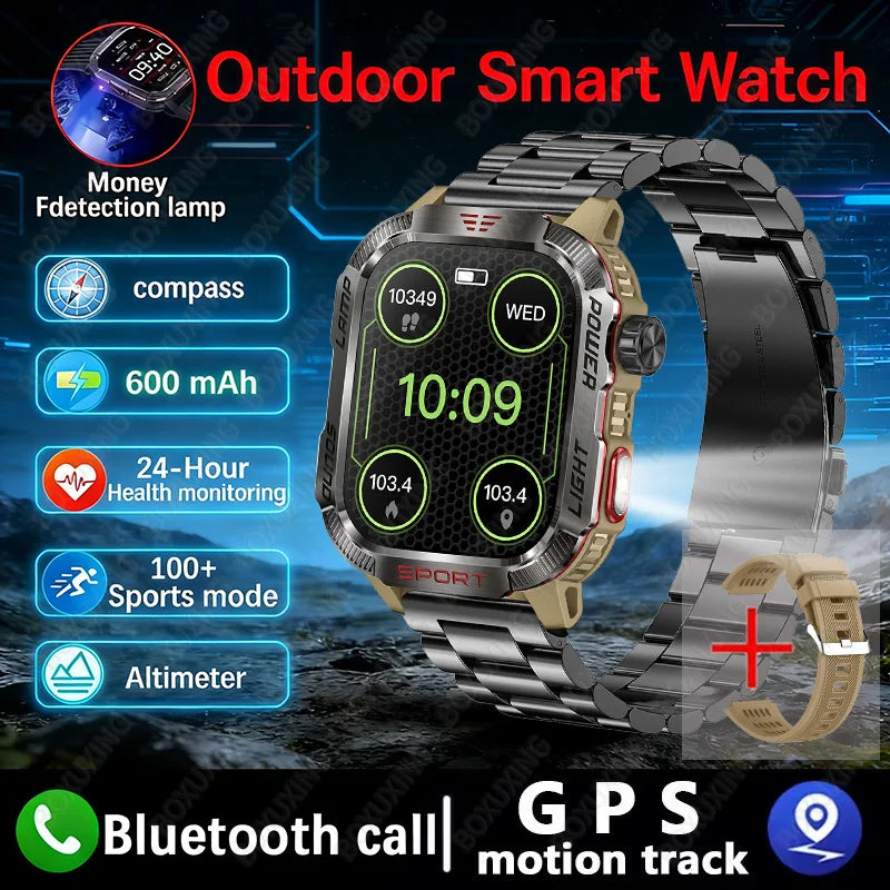 Military Smartwatch with LED Flashlight GPS Bluetooth Calling