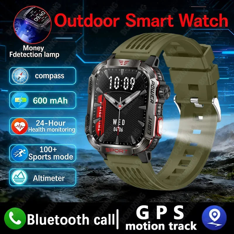 Military Smartwatch with LED Flashlight GPS Bluetooth Calling