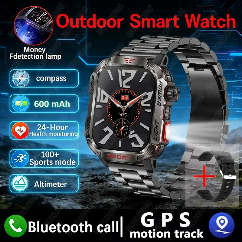 Military Smartwatch with LED Flashlight GPS Bluetooth Calling