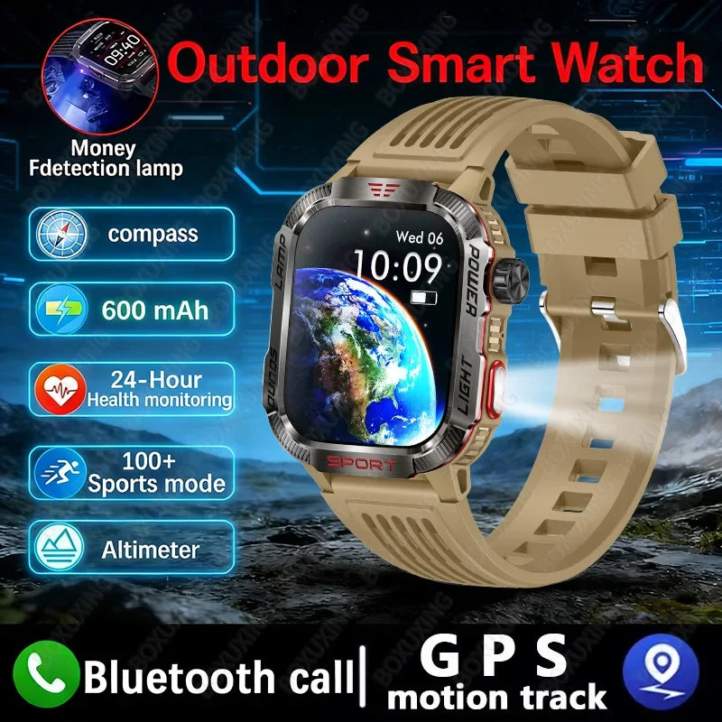 Military Smartwatch with LED Flashlight GPS Bluetooth Calling