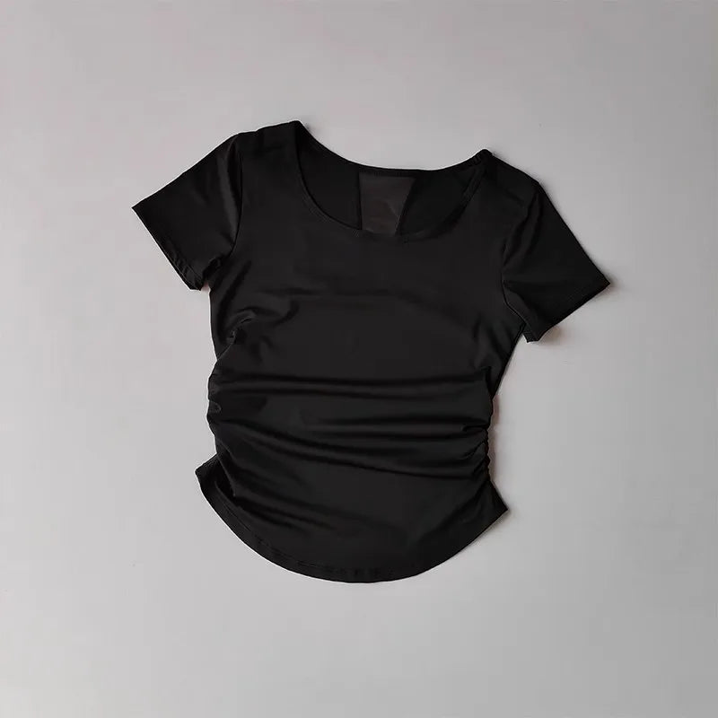 Women's Mesh Pleated Yoga Fitness T-Shirt