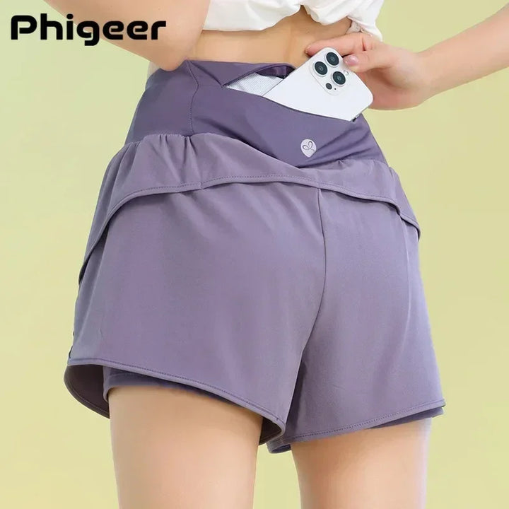 PHIGEER Women's Lightweight Yoga & Workout Shorts with Pocket