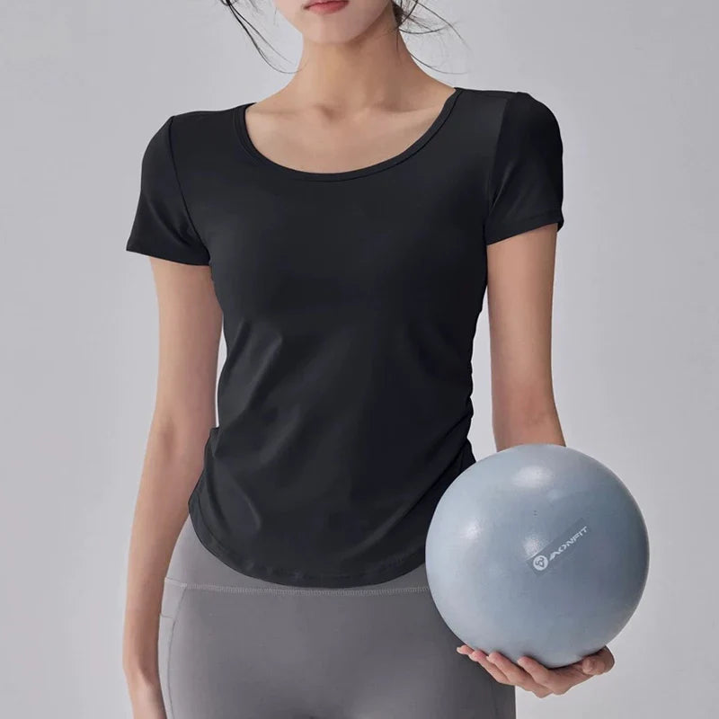 Women's Mesh Pleated Yoga Fitness T-Shirt