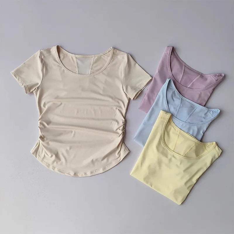 Women's Mesh Pleated Yoga Fitness T-Shirt