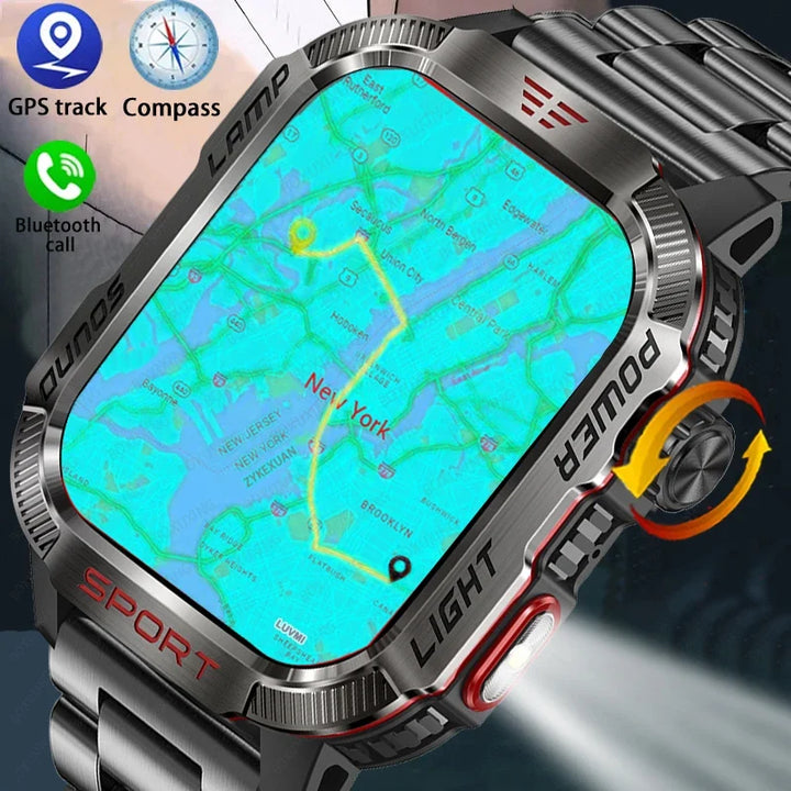 Military Smartwatch with LED Flashlight GPS Bluetooth Calling