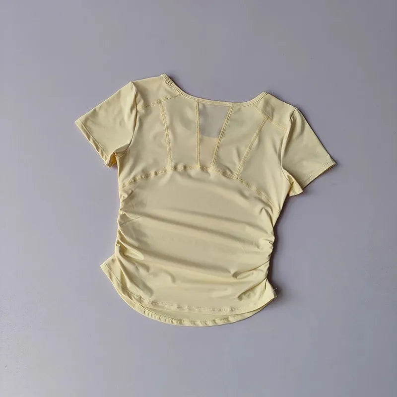 Women's Mesh Pleated Yoga Fitness T-Shirt