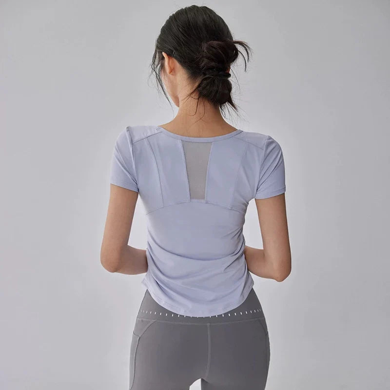 Women's Mesh Pleated Yoga Fitness T-Shirt