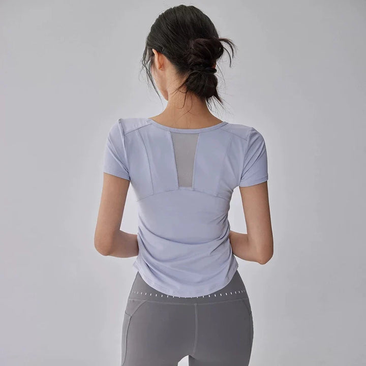 Women's Mesh Pleated Yoga Fitness T-Shirt