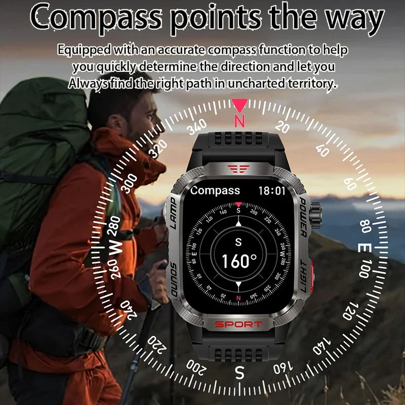 Military Smartwatch with LED Flashlight GPS Bluetooth Calling