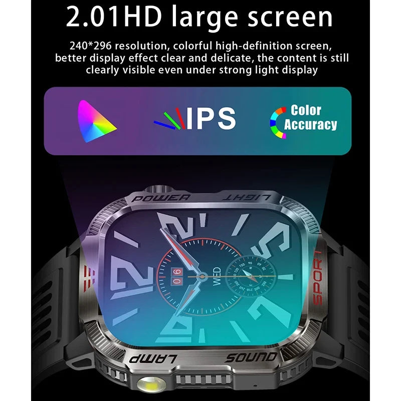 Military Smartwatch with LED Flashlight GPS Bluetooth Calling