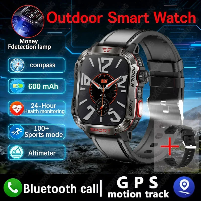 Military Smartwatch with LED Flashlight GPS Bluetooth Calling