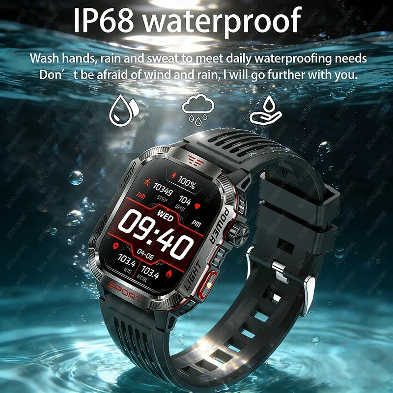 Military Smartwatch with LED Flashlight GPS Bluetooth Calling