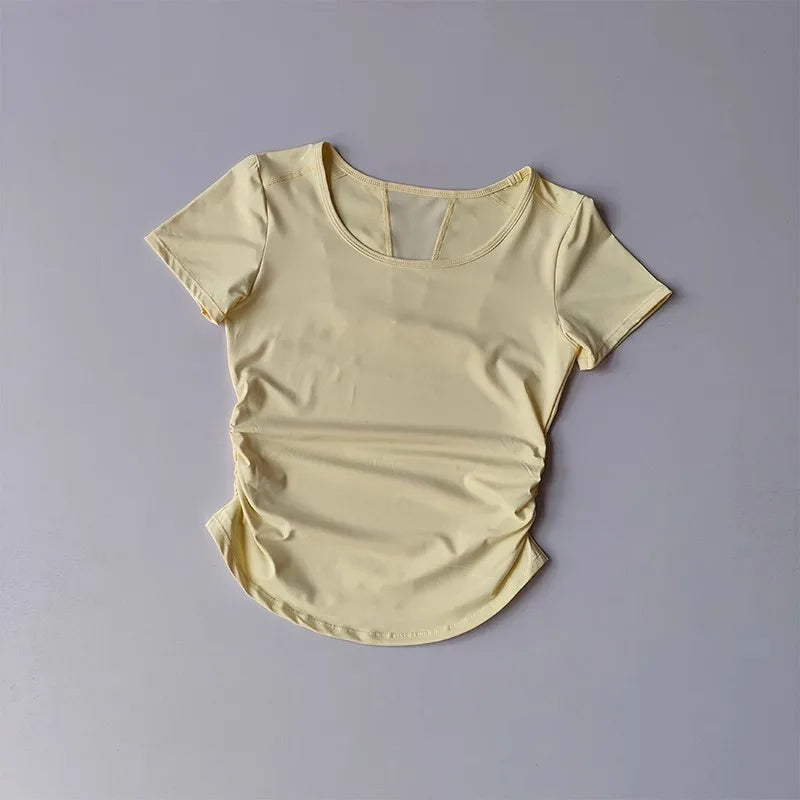 Women's Mesh Pleated Yoga Fitness T-Shirt