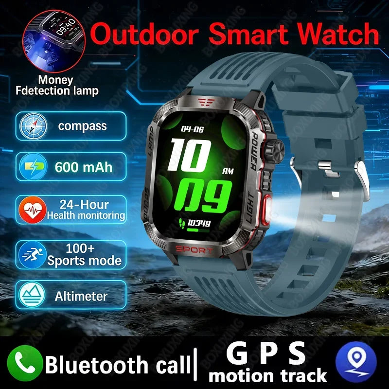 Military Smartwatch with LED Flashlight GPS Bluetooth Calling