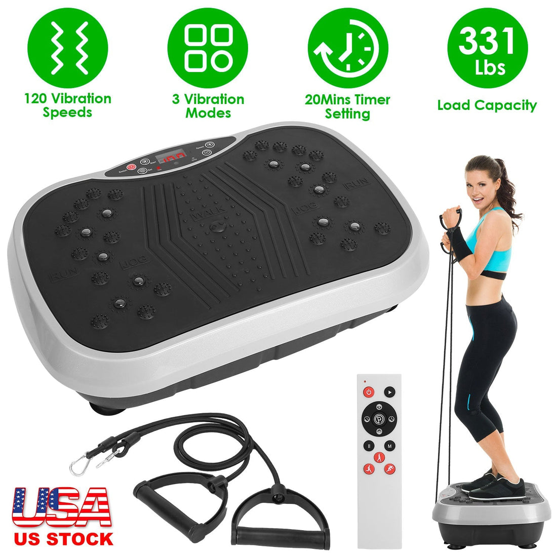 Vibration Exercise Machine with Resistance Bands & Remote