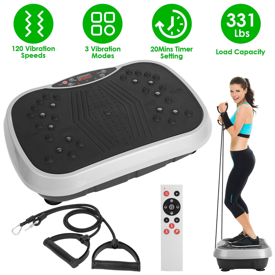 Vibration Exercise Machine with Resistance Bands & Remote